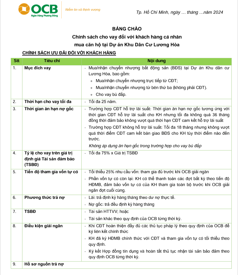 THÔNG BÁO HỖ TRỢ VAY TỪ OCB BANK CỦA KHU ĐÔ THỊ LAHOME